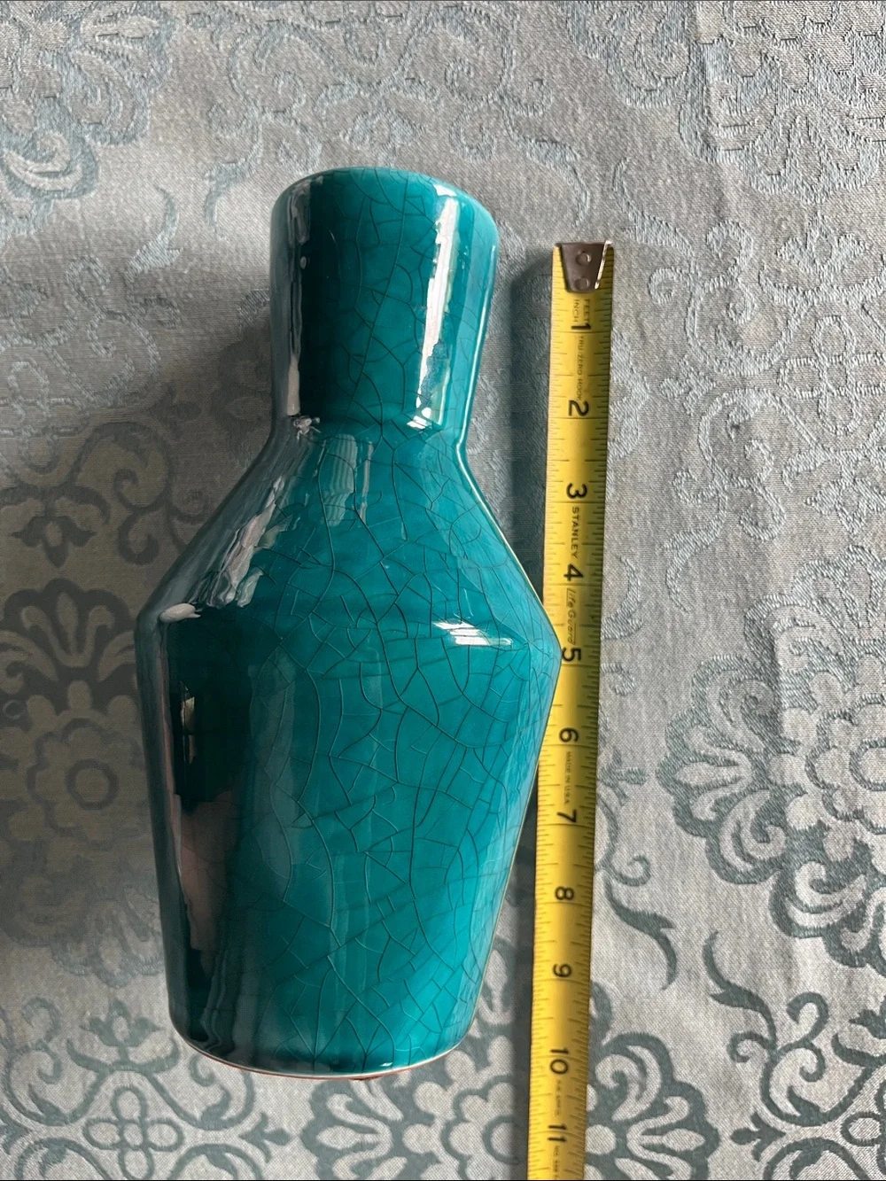 Crate&Barrel Mirea Teal vase with Gloss Crackle glazing NWT